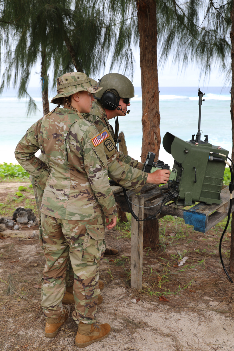 Soldier operates the Avenger Air Defense System remotely.