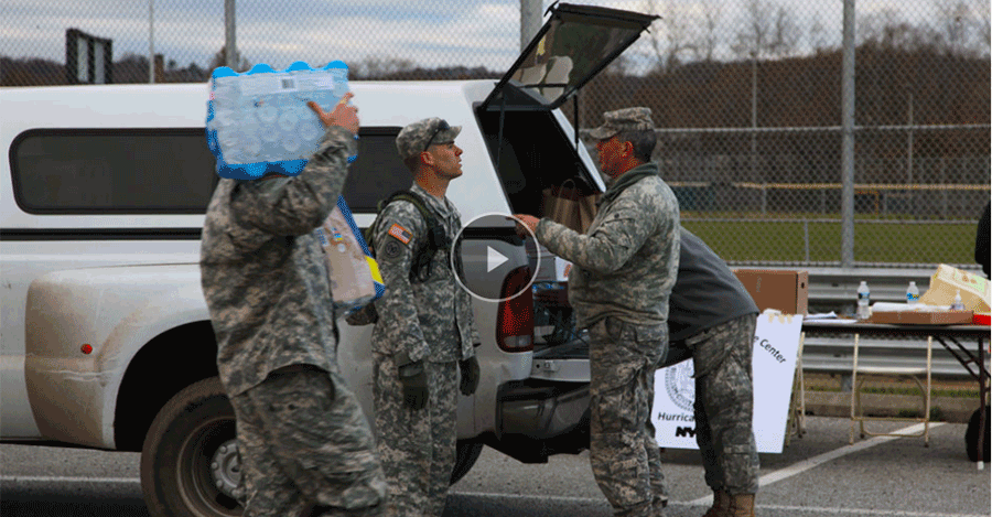 Soldiers unloading water