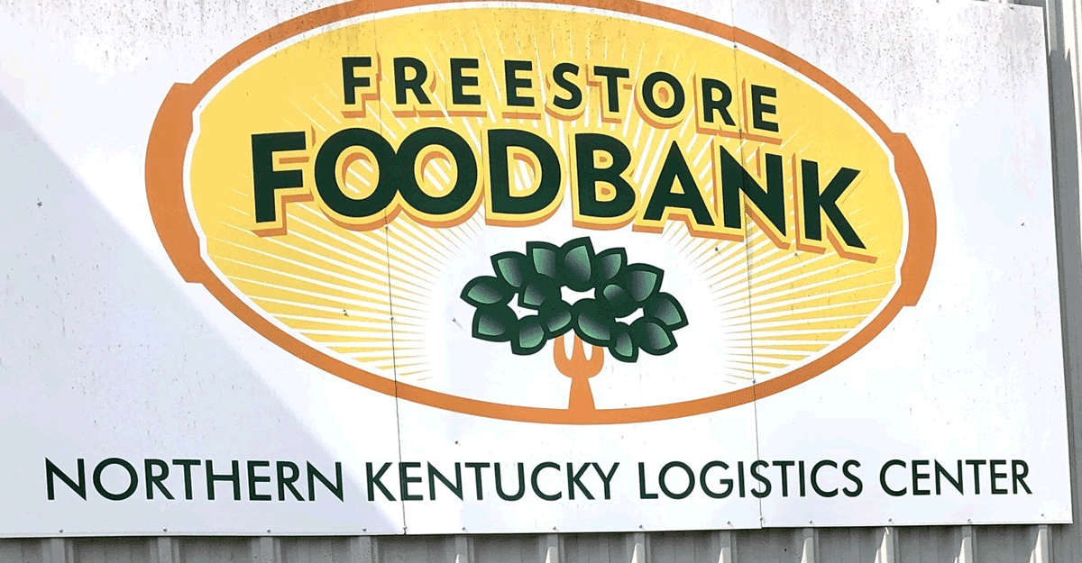Freestore FOODBANK sign.