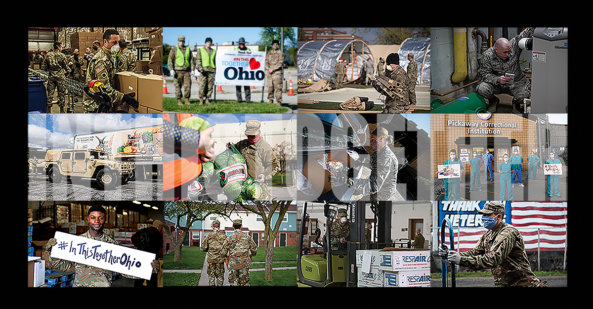 Collage of Ohio National Guard members in action during the COVID-19 pandemic.